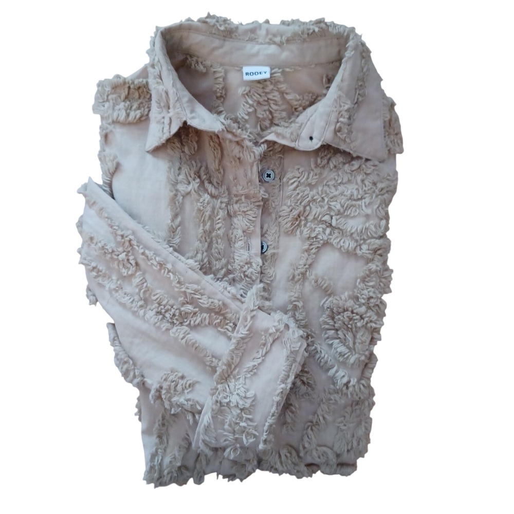 Womens Tan Textured Fringed Embroidery Pullover Longline Shacket DressSize S - Picture 13 of 16